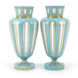 Pair of 19th century French blue opaline vases with gilt borders, 22cm high : For Further