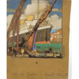 Kenneth Shoesmith RI - Study for Lisbon, watercolour and gouache on card, inscribed verso, unframed,