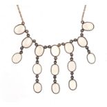 Silver cabochon moonstone necklace, 40cm in length, 13.8g : For Further Condition Reports Please