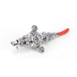Victorian design 800 grade silver baby's rattle with whistle, 15cm in length, 47.6g : For Further