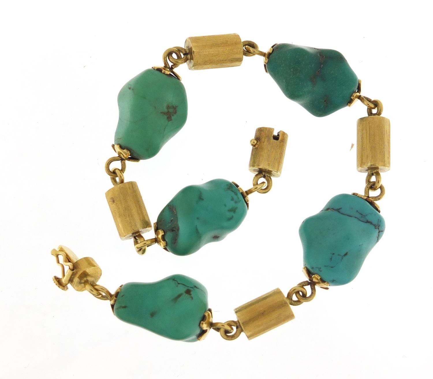 Designer 18ct gold and turquoise bracelet, 22cm in length, 41.2g : For Further Condition Reports - Image 2 of 6