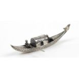 Dutch silver model of a gondola embossed with Putti, London import marks 1902, 14.5cm in length,