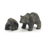 Two Canadian Nuvuk carvings of bears, one with paper label, the largest 14.5cm in length : For