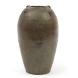 Large Continental crackle glaze pottery four handled vase, 40.5cm high : For Further Condition