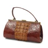 Vintage crocodile skin handbag with Vip Lee Woh Singapore label, 32cm wide : For Further Condition