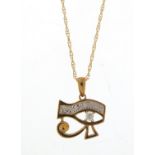 9ct gold and diamond hieroglyphic pendant on a 9ct gold necklace, 1.9g : For Further Condition