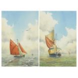David Harbour AGMA - Thames hay barge and half decker, details verso, pair of watercolours, mounted,