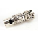Sterling silver whistle in the form of a cat, 4.5cm in length, 14.6g : For Further Condition Reports