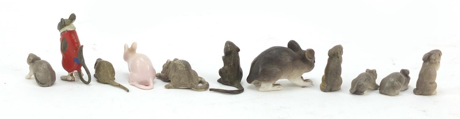 Eleven porcelain, bronze and metal mice, the largest 4cm in length : For Further Condition Reports - Image 4 of 5