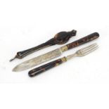 Victorian tortoiseshell and gold coloured metal folding lorgnettes and a Victorian silver bladed