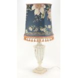 19th century style carved marble table lamp with shade, overall 72.5cm high : For Further
