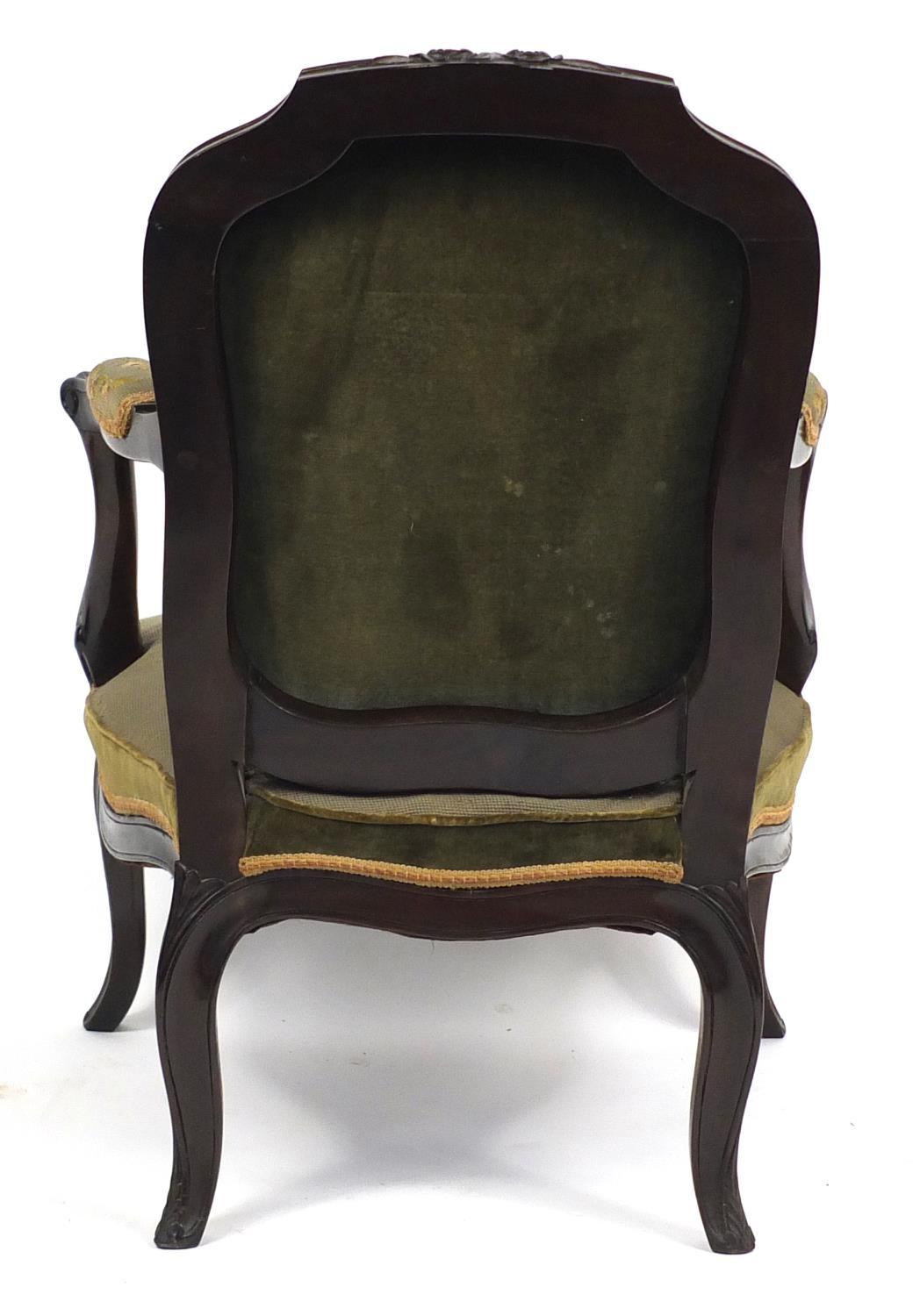 French walnut salon chair with floral needlepoint back and seat, 88cm high : For Further Condition - Image 4 of 4