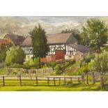 James Cresser Tarr - Landscape with mock Tudor houses, signed and dated ink and watercolour,