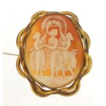 Large Victorian cameo brooch with gilt metal mount depicting the Three Graces, 6cm high, 26.7g : For