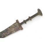 Islamic patinated bronze short sword, 38.5cm in length : For Further Condition Reports Please