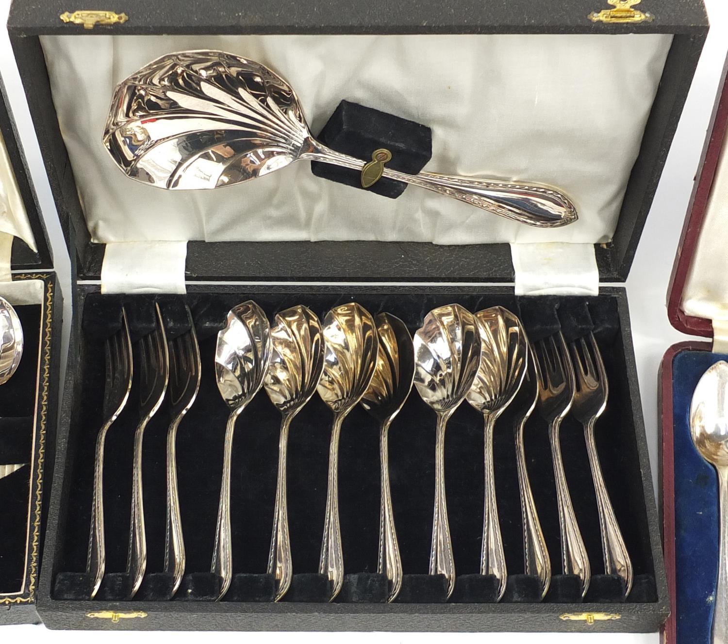 Five cutlery sets housed in fitted boxes, the largest 27.5cm wide : For Further Condition Reports - Image 7 of 15