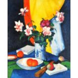 Still life flowers in a vase, Scottish Colourist school oil on board, framed, 59.5cm x 49cm