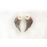 Pair of unmarked white metal diamond and pearl stud earrings, 1.5cm in length, 2.6g : For Further