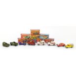 Eight vintage Matchbox Rolamatics die cast vehicles with boxes comprising numbers 16, 20, 20, 47,