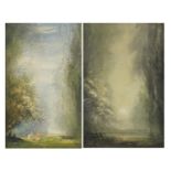 William Miller - Landscape and figures by woodland, two early 20th century watercolours, details