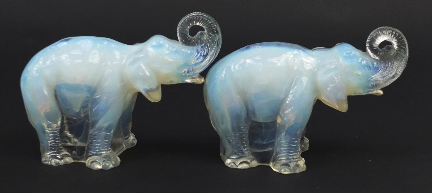 Jobling, Pair of Art Deco opalescent glass elephants, registered number 795191, each 14.5cm in - Image 4 of 8