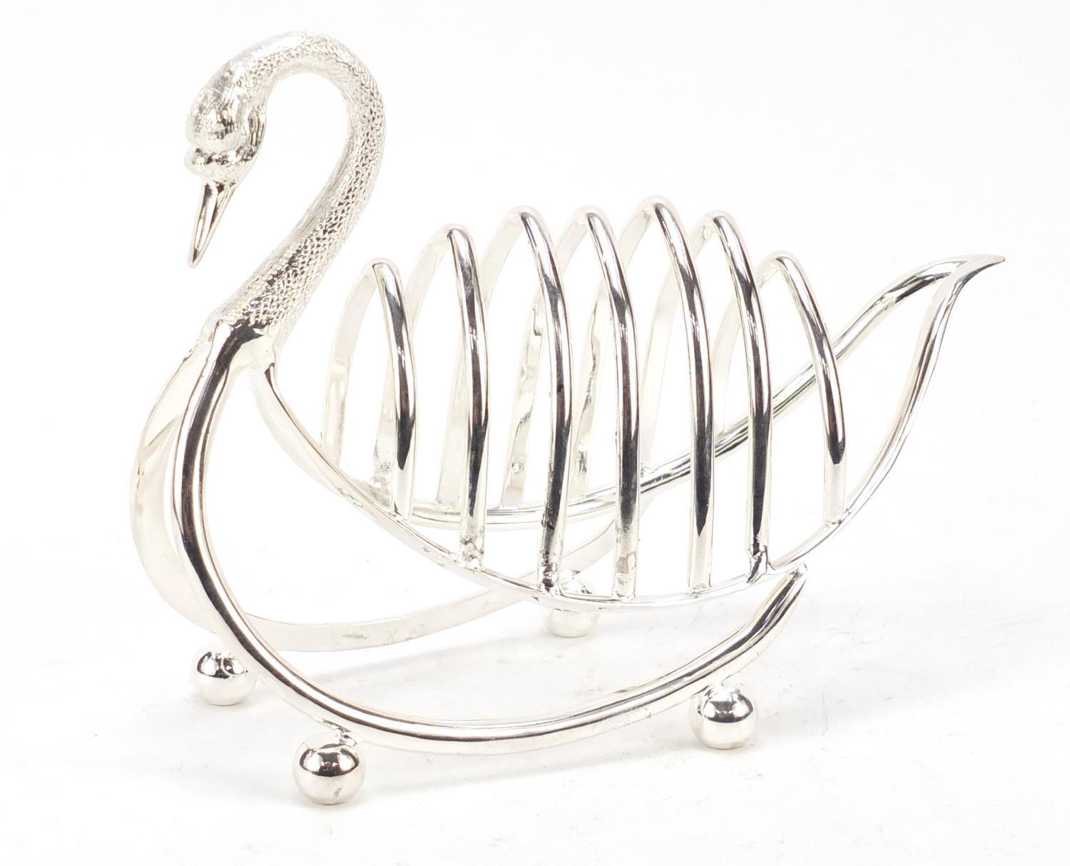 Novelty silver plated toast rack in the form of a swan, 21cm in length : For Further Condition