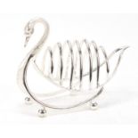 Novelty silver plated toast rack in the form of a swan, 21cm in length : For Further Condition