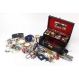 Vintage and later costume jewellery arranged in a box including Chinese necklace, bangles, rings and