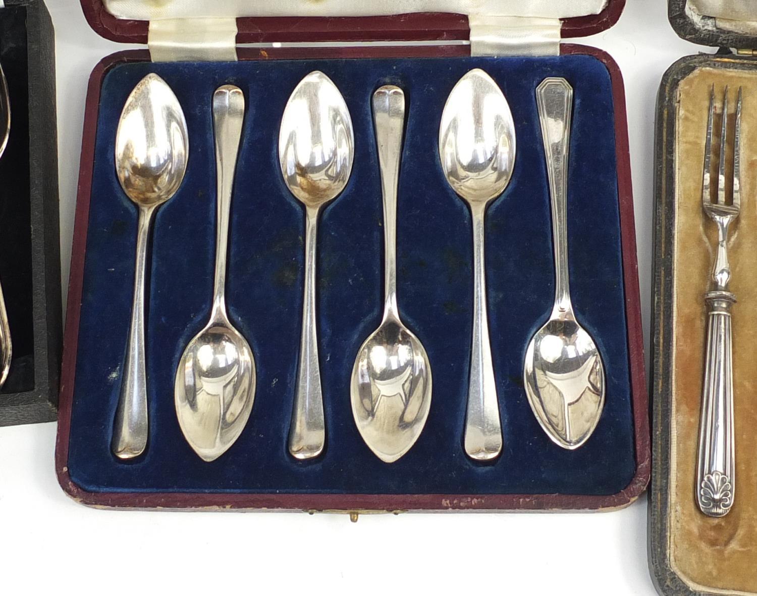 Five cutlery sets housed in fitted boxes, the largest 27.5cm wide : For Further Condition Reports - Image 8 of 15