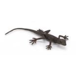 Japanese patinated bronze lizard, 15cm in length : For Further Condition Reports Please Visit Our