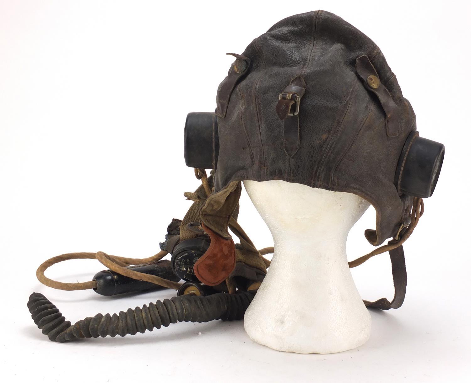 British military World War II leather flying helmet and gas mask with box : For Further Condition - Image 6 of 22