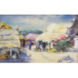 F B Yalavatti - African village, watercolour, mounted, framed and glazesd, 14.5cm x 9.5cm