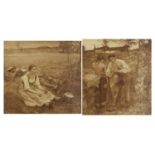 Joules Bastien-Lepage - Haymaking and L'Amour au village, pair of prints, mounted, framed and