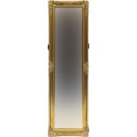 Rectangular gilt framed bevel edged mirror, 135cm x 44cm : For Further Condition Reports Please
