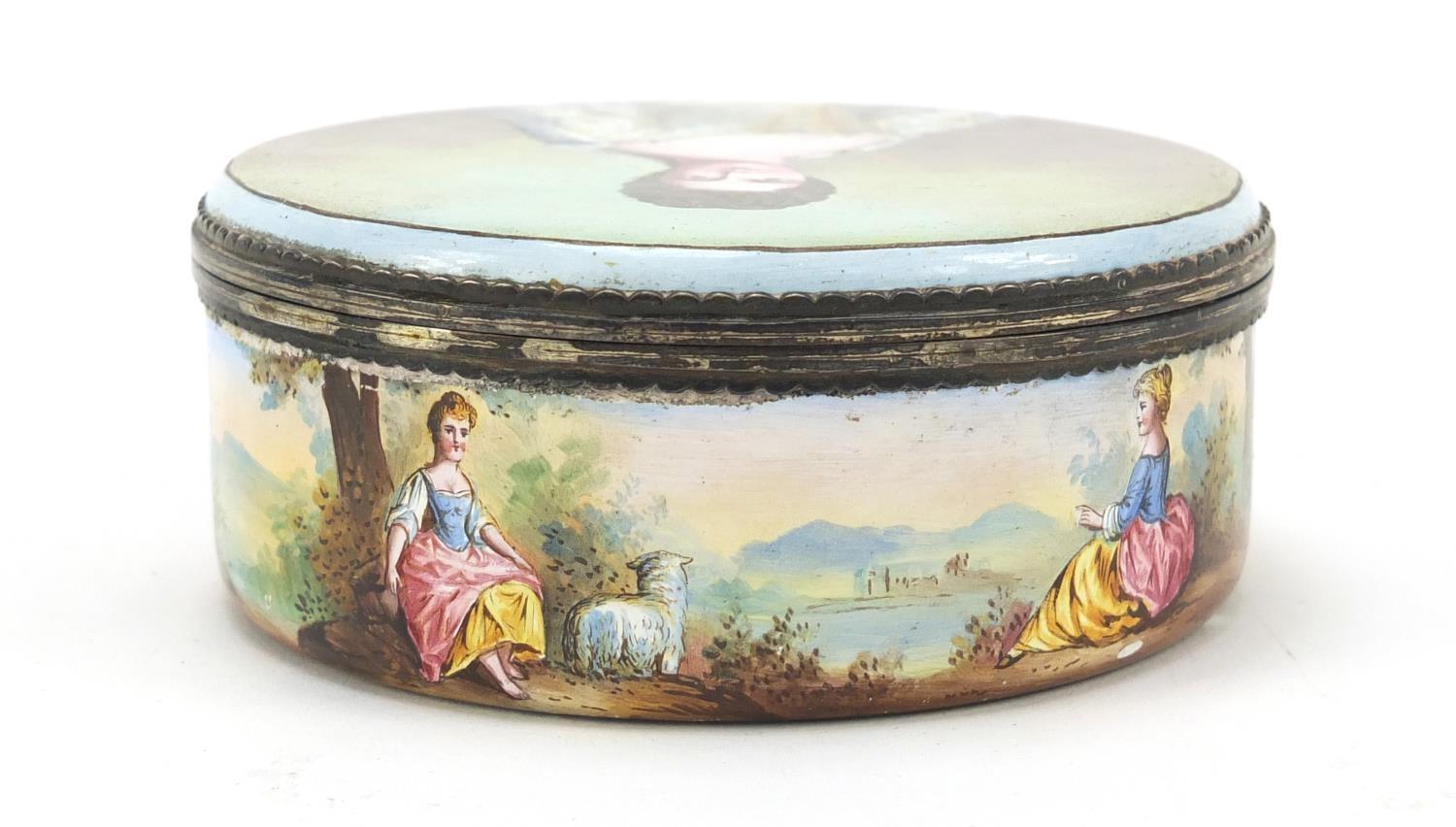 18th century continental silver mounted enamel box and cover, probably French, the lift of lid - Image 4 of 10