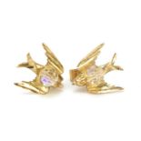 Pair of 9ct gold bird earrings, 1cm in length, 1.1g : For Further Condition Reports Please Visit Our