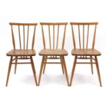 Set of three Ercol stick back chairs, 79cm high : For Further Condition Reports Please Visit Our