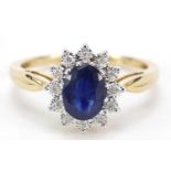 9ct gold sapphire and diamond ring, size R, 2.4g : For Further Condition Reports Please Visit Our