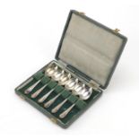 Atkin Brothers, set of six George VI silver teaspoons housed in a fitted case, Sheffield 1944,