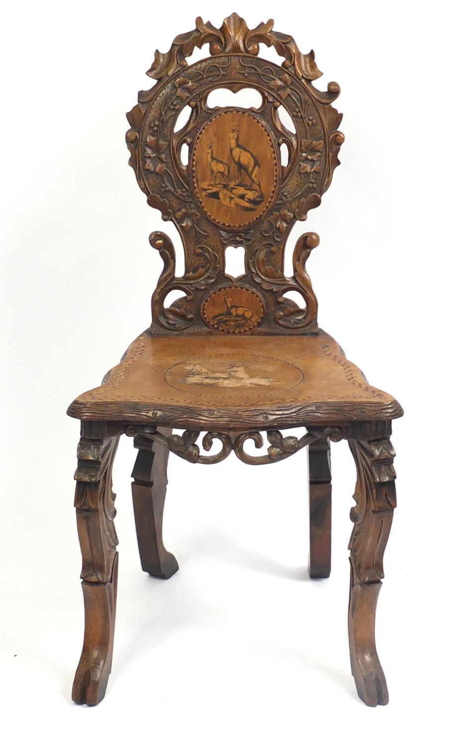 Continental hall chair inlaid with deer, 90cm high : For Further Condition Reports Please Visit - Image 2 of 6