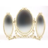 Cream and gilt triple aspect mirror, 62cm high : For Further Condition Reports Please Visit Our