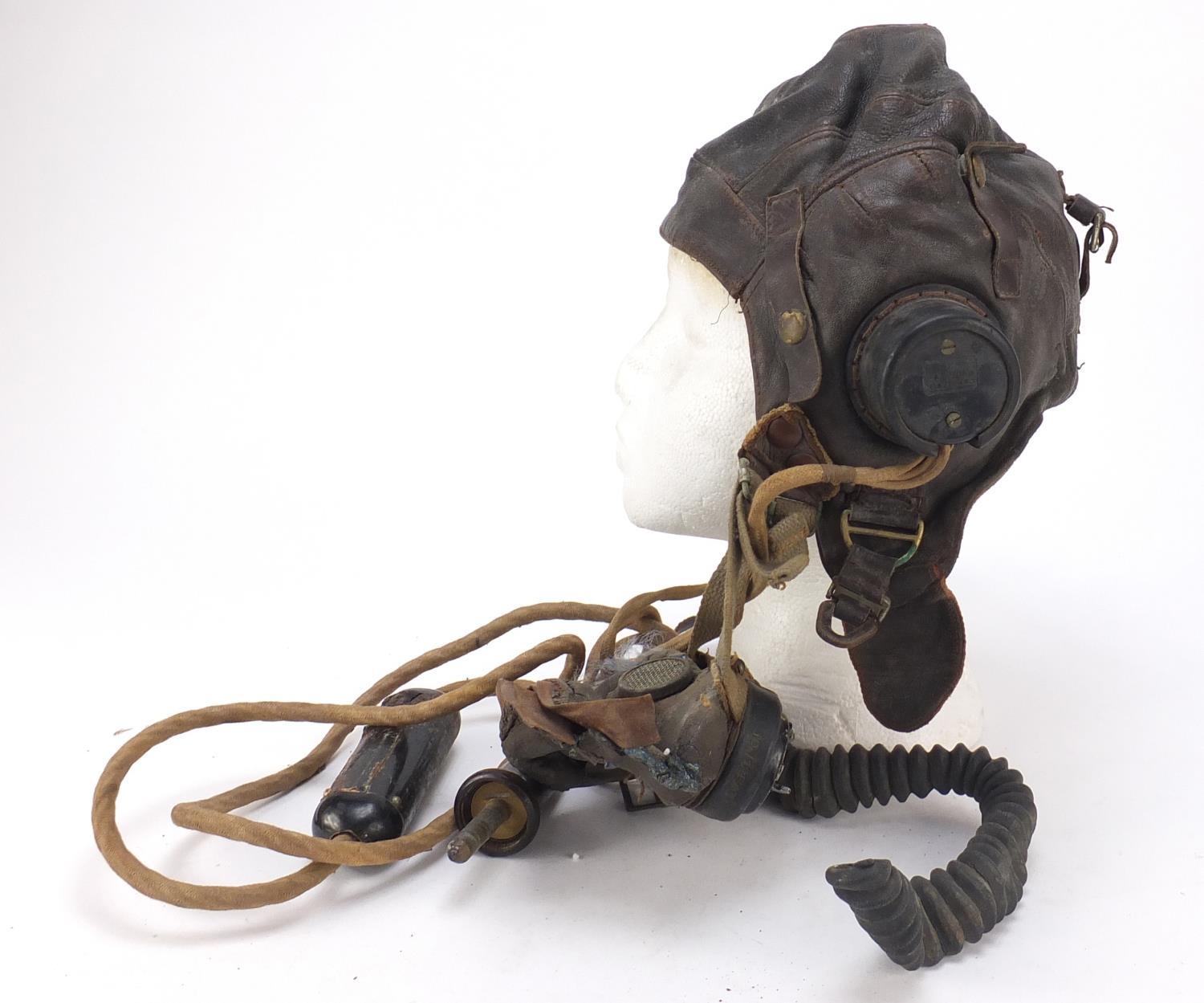 British military World War II leather flying helmet and gas mask with box : For Further Condition - Image 4 of 22