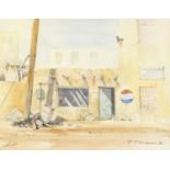 Terry Culpan - The old Pepsi shop, Saudi Arabia, watercolour, inscribed Bristol Savages label verso,