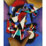 Geometric shapes, Russian school oil on canvas, framed, 75.5cm x 63cm excluding the frame : For