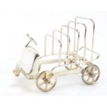 Novelty silver plated toast rack in the form of a car with rotating wheels, 17cm in length : For