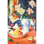 Still life flowers in a vase, Scottish Colourist school oil on board, framed, 59cm x 38cm