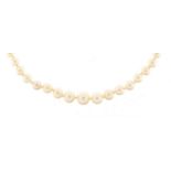 Single string graduated pearl necklace with diamond clasp, 40cm in length, 16.7g : For Further