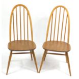 Pair of Ercol light elm stick back chairs, 96cm high : For Further Condition Reports Please Visit