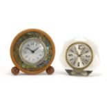 Two desk clocks including one with abalone and silvered dial, the largest 11cm high : For Further