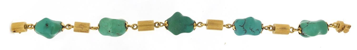 Designer 18ct gold and turquoise bracelet, 22cm in length, 41.2g : For Further Condition Reports - Image 3 of 6